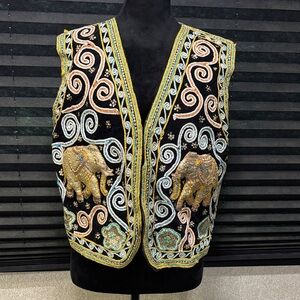 Vintage Carol‎ Horn Workshop Sequined Puffy Elephant Beaded Accent Vest Women